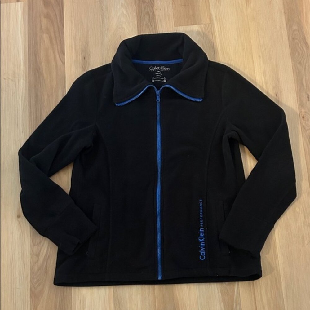 Calvin Klein Black Fleece Jacket with Blue Zipper